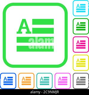 Text initials vivid colored flat icons in curved borders on white background Stock Vector
