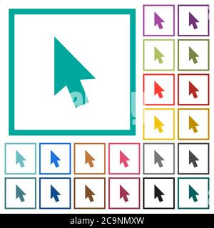 Mouse cursor flat color icons with quadrant frames on white background Stock Vector