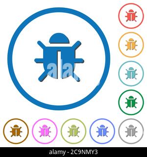 Computer bug flat color vector icons with shadows in round outlines on white background Stock Vector