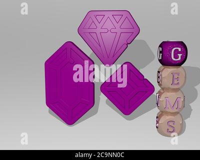 gems text around the 3D icon, 3D illustration Stock Photo - Alamy