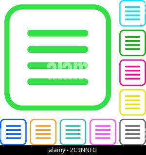 Text align justify vivid colored flat icons in curved borders on white background Stock Vector
