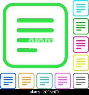Text align justify last row left vivid colored flat icons in curved borders on white background Stock Vector