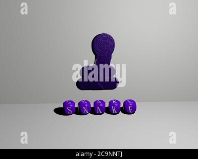 3D illustration of snake graphics and text made by metallic dice letters for the related meanings of the concept and presentations. animal and background Stock Photo