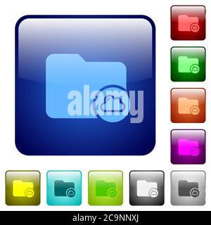 Cloud directory icons in rounded square color glossy button set Stock Vector