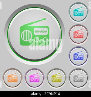 Vintage retro radio color icons on sunk push buttons Stock Vector
