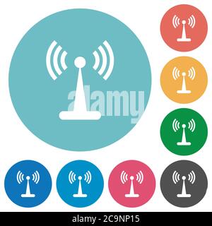 Wlan network flat white icons on round color backgrounds Stock Vector