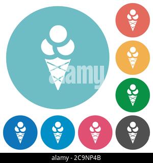 Ice cream flat white icons on round color backgrounds Stock Vector