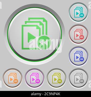 Playlist fast backward color icons on sunk push buttons Stock Vector