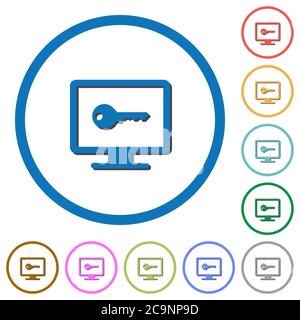 Secure desktop flat color vector icons with shadows in round outlines on white background Stock Vector