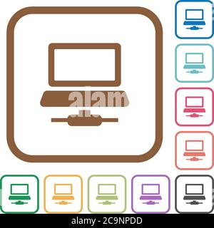 Network computer simple icons in color rounded square frames on white background Stock Vector