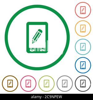 Mobile memo flat color icons in round outlines on white background Stock Vector