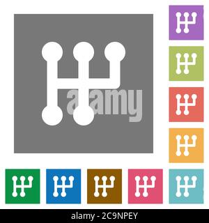 Manual shift flat icons on simple color square backgrounds Stock Vector