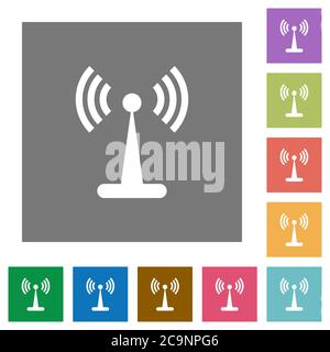 Wlan network flat icons on simple color square backgrounds Stock Vector