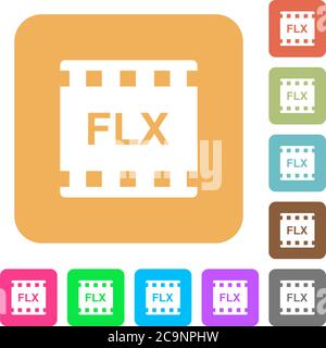 FLX movie format flat icons on simple color square backgrounds Stock ...