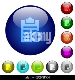 Add new note icons on round color glass buttons Stock Vector