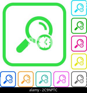 Query time vivid colored flat icons in curved borders on white background Stock Vector