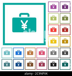 Yen bag flat color icons with quadrant frames on white background Stock Vector