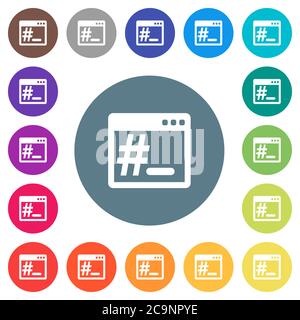 Root terminal flat white icons on round color backgrounds. 17 background color variations are included. Stock Vector