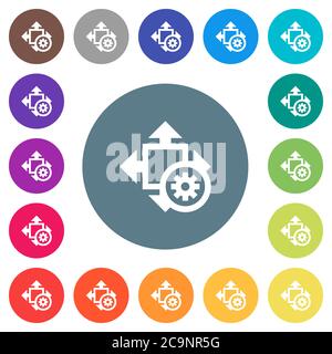 Size settings flat white icons on round color backgrounds. 17 background color variations are included. Stock Vector