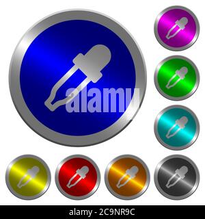 Color picker icons on round luminous coin-like color steel buttons Stock Vector