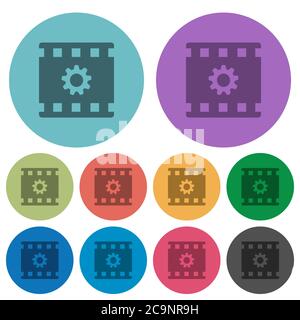 Movie settings darker flat icons on color round background Stock Vector