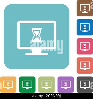 Busy computer white flat icons on color rounded square backgrounds Stock Vector