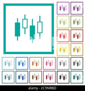 Candlestick chart flat color icons with quadrant frames on white background Stock Vector