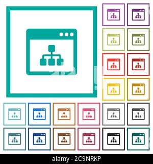 Networking application flat color icons with quadrant frames on white background Stock Vector