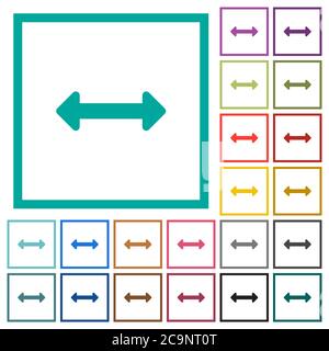 Resize horizontal flat color icons with quadrant frames on white background Stock Vector