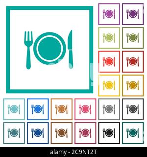 Dinner flat color icons with quadrant frames on white background Stock Vector