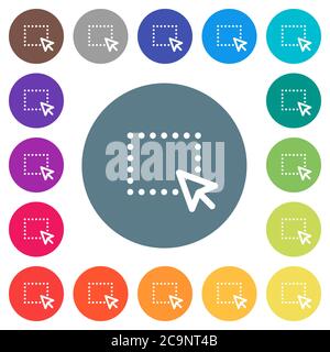 Drag and drop operation flat white icons on round color backgrounds. 17 background color variations are included. Stock Vector