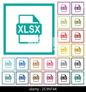 XLSX file format flat color icons with quadrant frames on white background Stock Vector