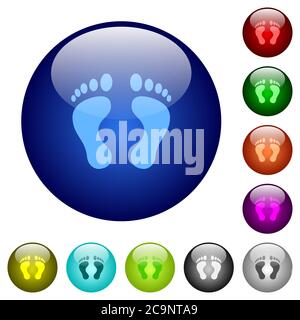 Human Footprints icons on round color glass buttons Stock Vector