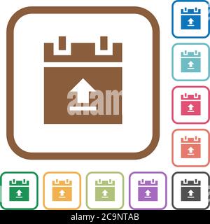 Upload schedule data simple icons in color rounded square frames on white background Stock Vector
