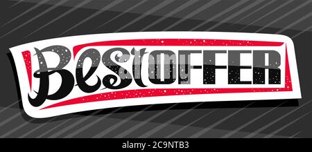 Vector banner for Best Offer, white decorative badge for black friday or cyber monday sale with unique hand written lettering for words best offer on Stock Vector