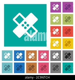 Band aid multi colored flat icons on plain square backgrounds. Included white and darker icon variations for hover or active effects. Stock Vector