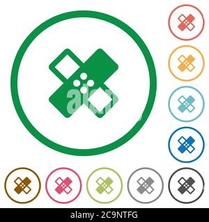 Band aid flat color icons in round outlines on white background Stock Vector