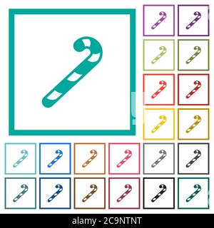 Candy canes flat color icons with quadrant frames on white background Stock Vector