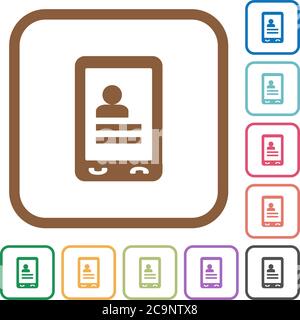 Mobile contacts simple icons in color rounded square frames on white background Stock Vector