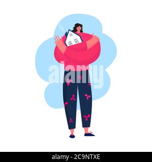 House mortgage concept. Woman hold her own house Stock Vector