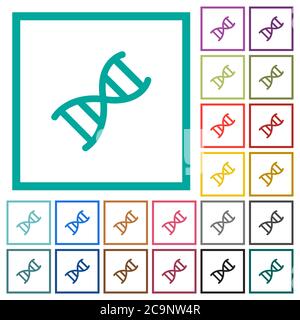 DNA molecule flat color icons with quadrant frames on white background Stock Vector