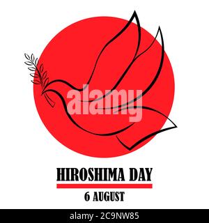 Hiroshima Day, 6 august, peace dove bird poster, flat illustration, vector Stock Vector