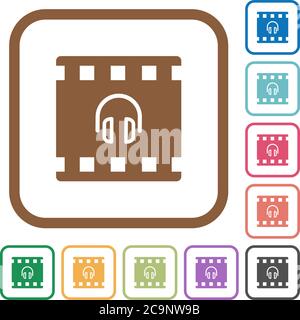 Movie audio simple icons in color rounded square frames on white background Stock Vector