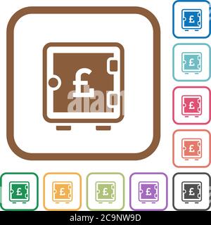 Pound strong box simple icons in color rounded square frames on white background Stock Vector