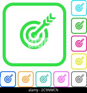 Target table with arrow vivid colored flat icons in curved borders on white background Stock Vector