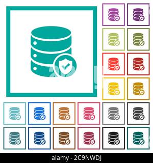 Database protected flat color icons with quadrant frames on white background Stock Vector