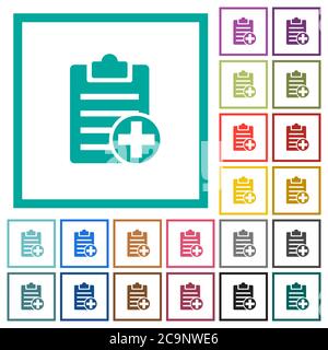 Add new note flat color icons with quadrant frames on white background Stock Vector