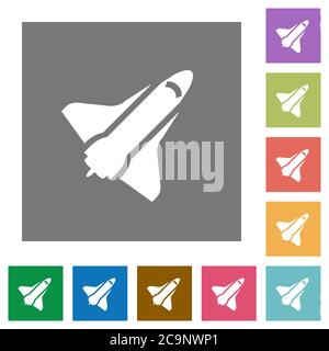 Space shuttle flat icons on simple color square backgrounds Stock Vector