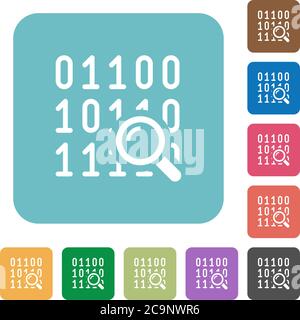 Code analysis white flat icons on color rounded square backgrounds Stock Vector