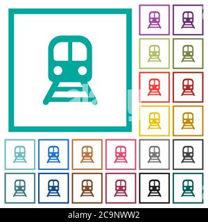 Train flat color icons with quadrant frames on white background Stock Vector